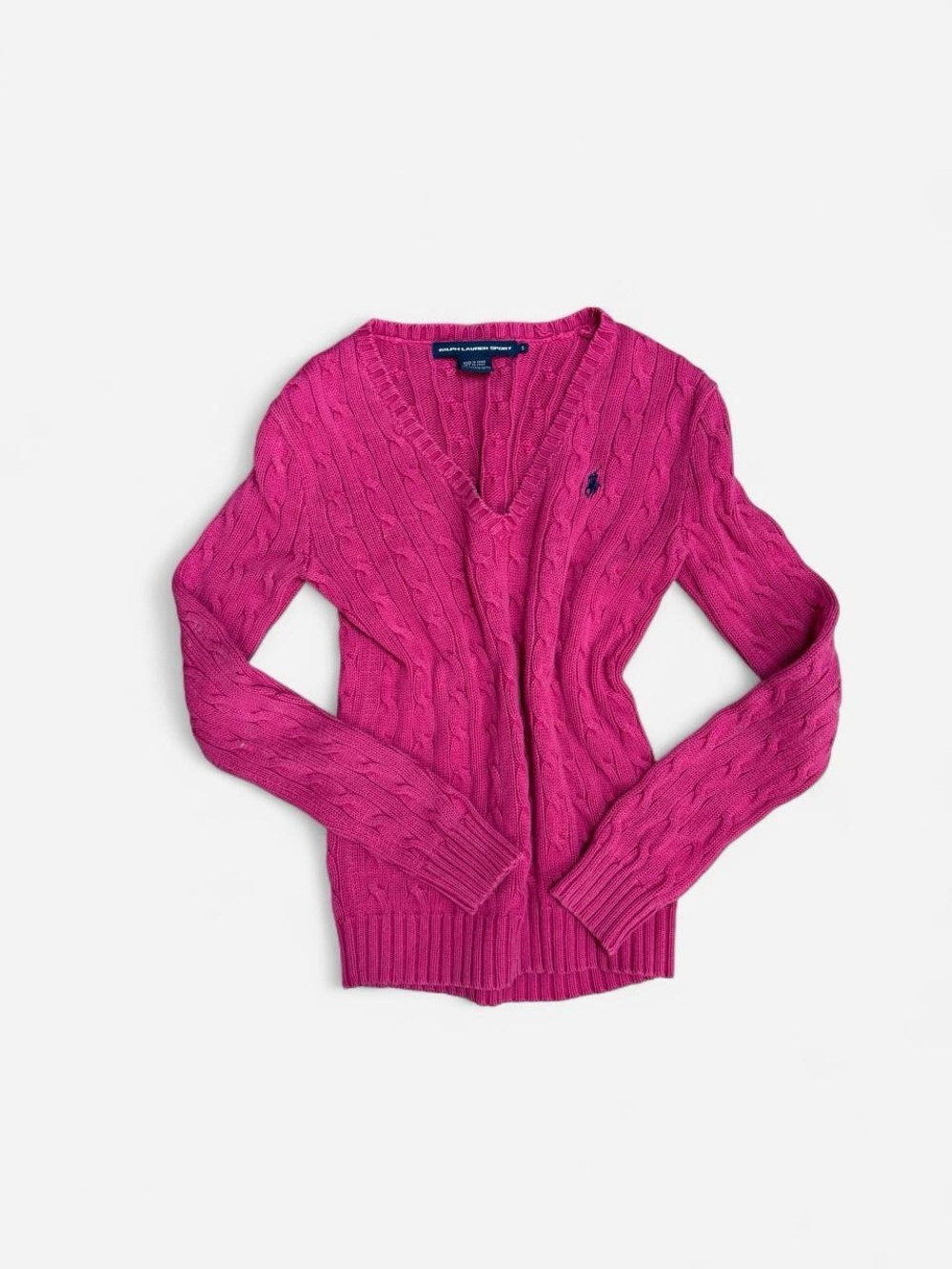 Ralph Lauren Fuchsia Cable-Knit V-Neck Sweater